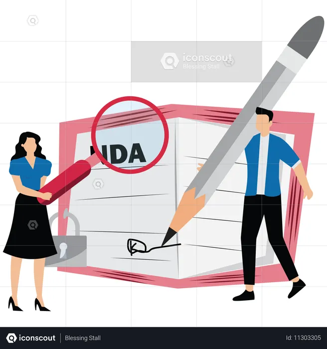 Business people holding pen with NDA locked with document  Illustration