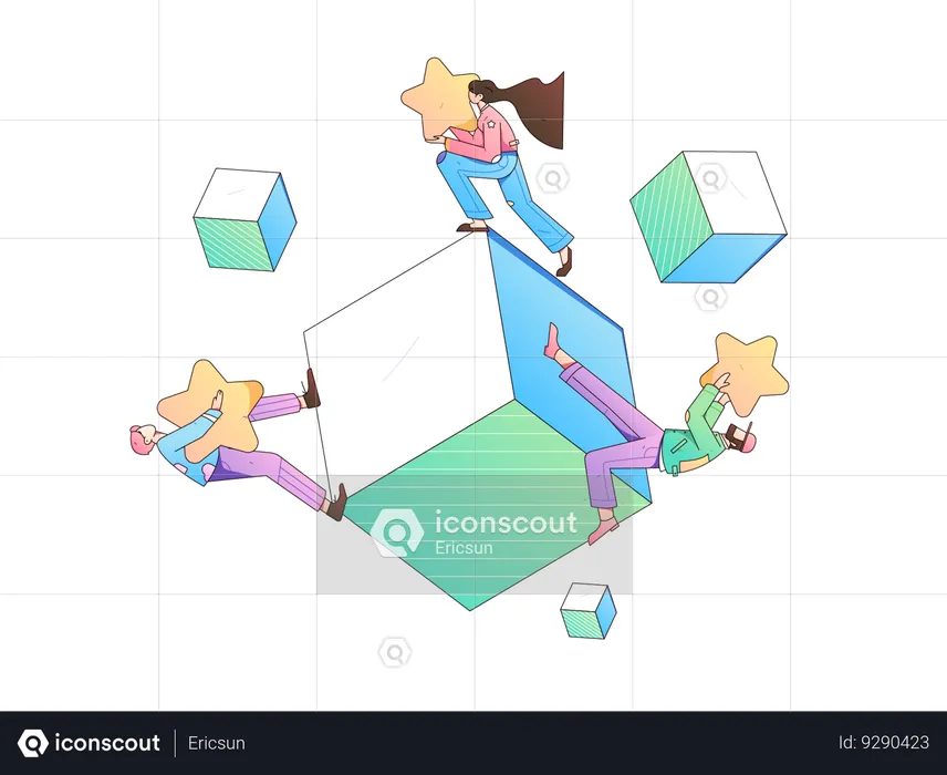 Business people holding stars while working on feedback  Illustration