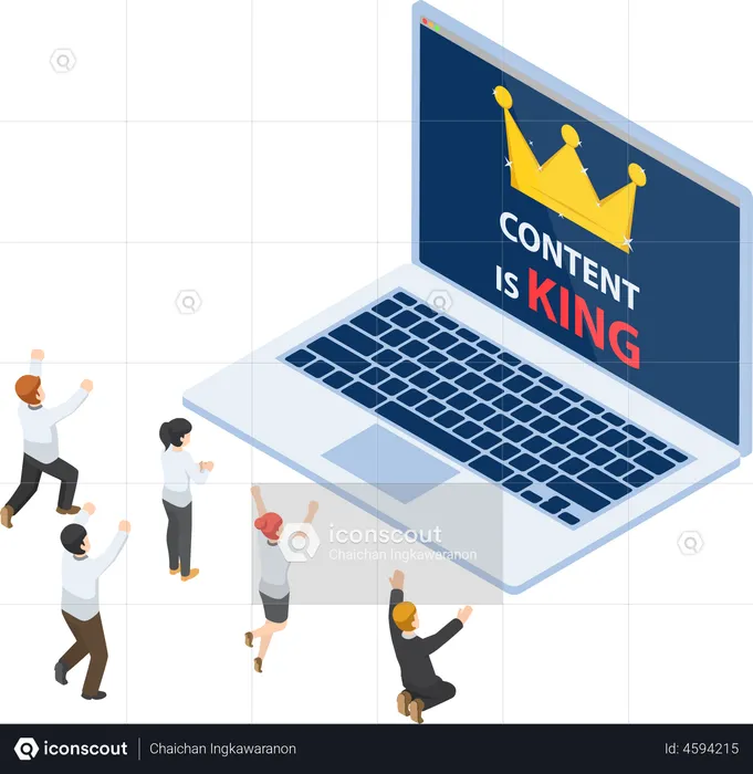 Business people in front of laptop with content is king  Illustration