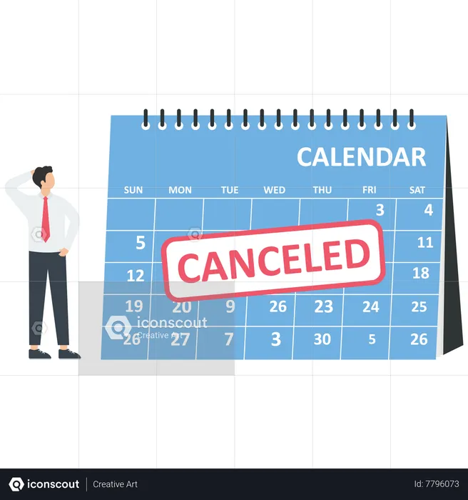 Business people look a canceled rubber stamp on a calendar  Illustration