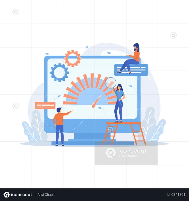 Business people look at product performance indicator  Illustration