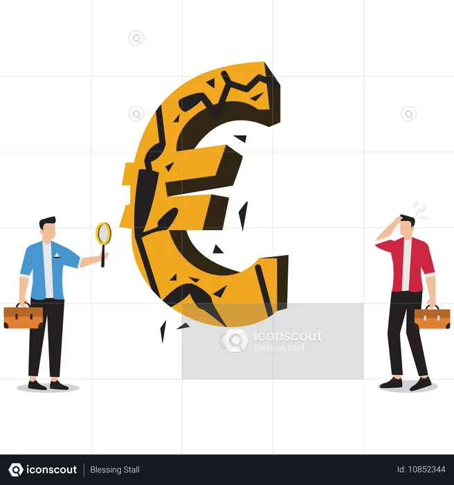 Business people looking at broken money  Illustration