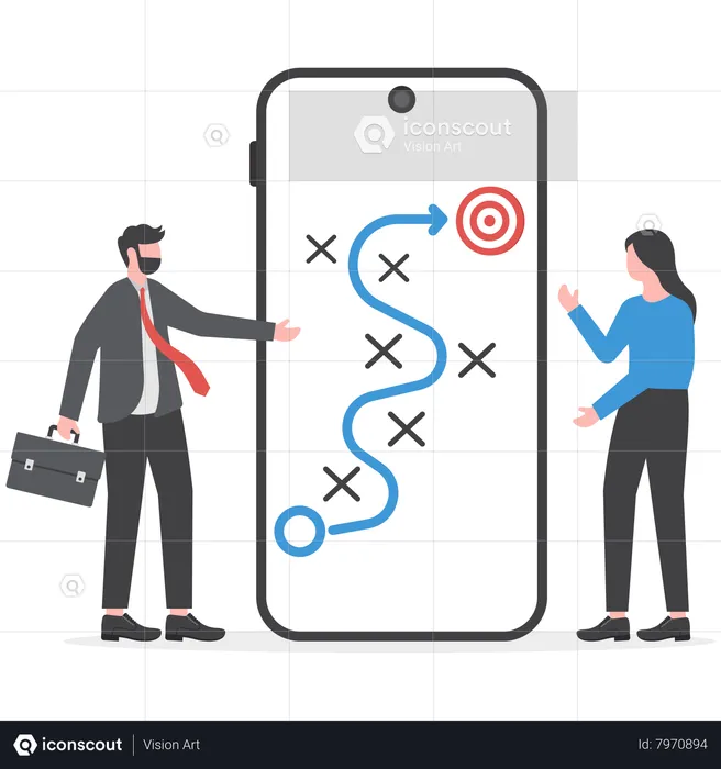 Business people marketer working with digital online plan on mobile  Illustration