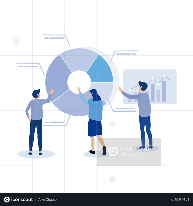 Business people marketing team analyze graph  Illustration