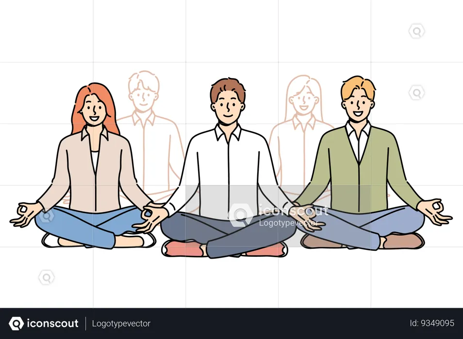Business people meditating as team during break from work and sitting in lotus position from yoga  Illustration