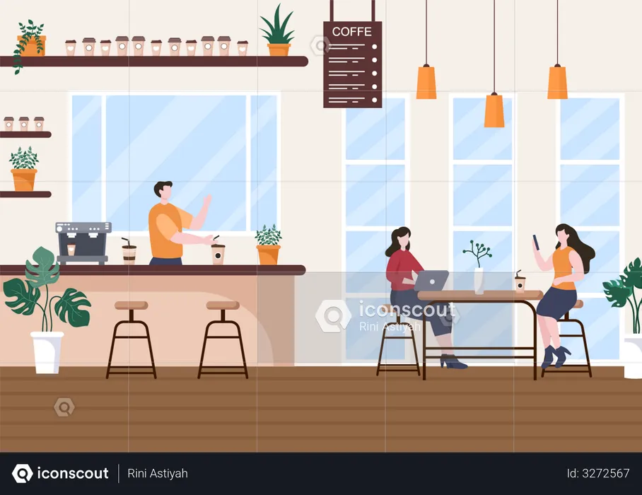 Business people meeting in cafe  Illustration