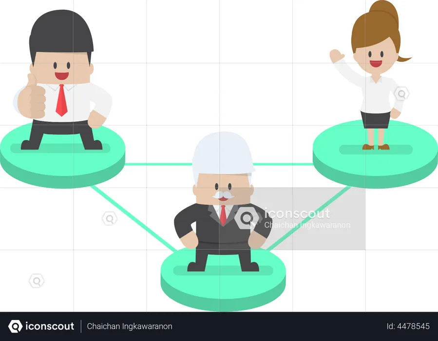 Business people on node connected by network  Illustration