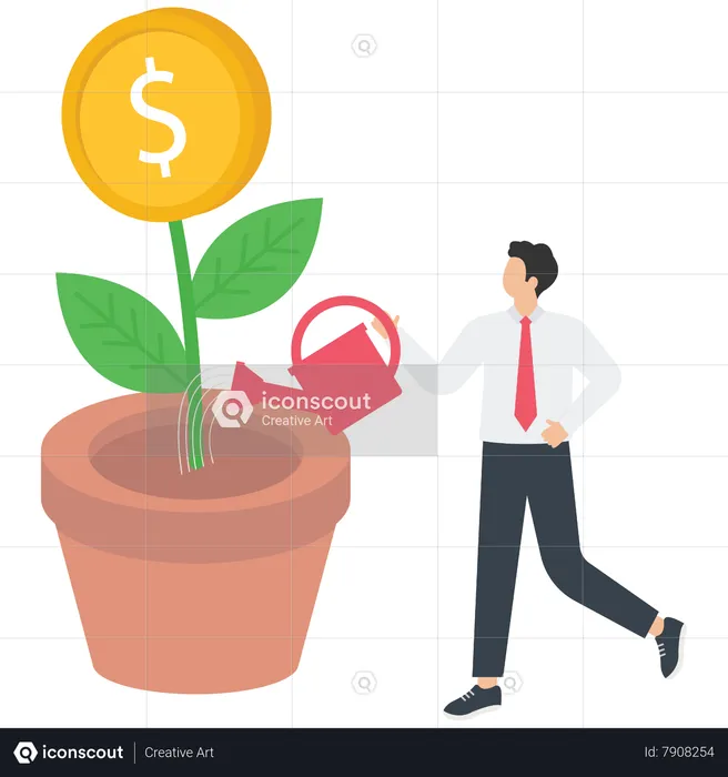 Business People pouring water to plant a yen coin tree  Illustration