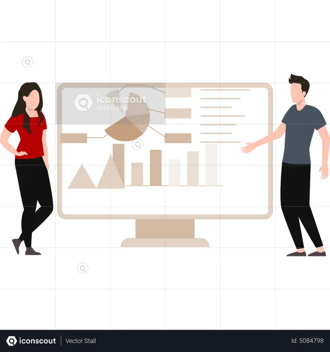 Business people presenting analysis report on monitor  Illustration