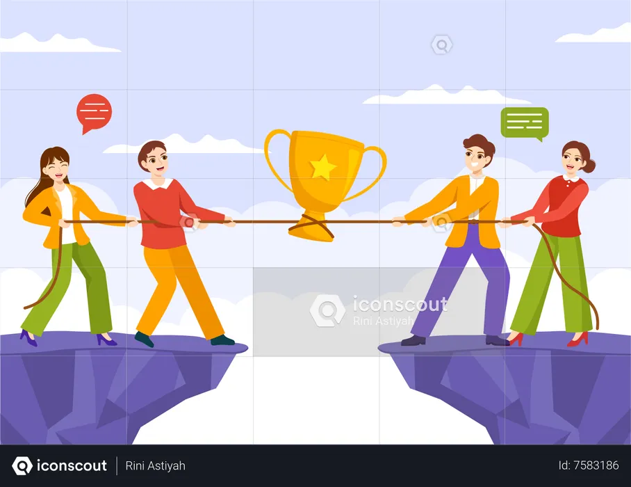 Business People Pulling Opposite Ends of Rope on Business Competition  Illustration