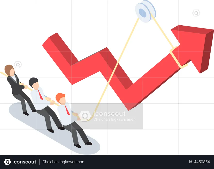 Business people pulling up arrow graph by using rope  Illustration