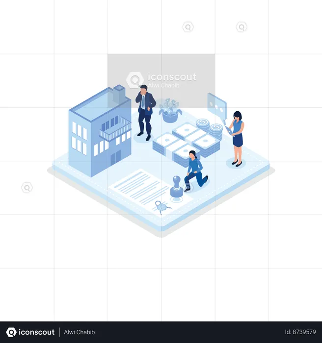 Business People purchasing bonds or stock on capital market  Illustration