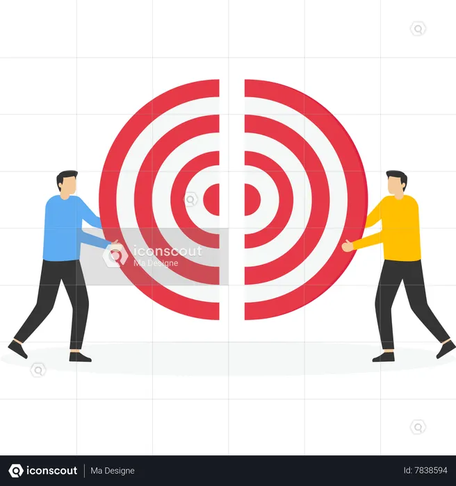 Business people push jigsaw target together  Illustration
