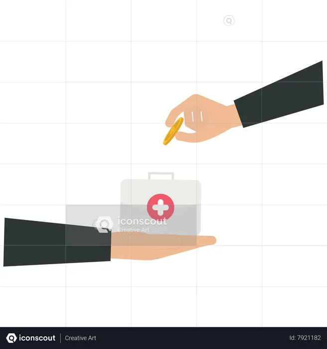 Business people putting US Dollar coin into Healthcare box  Illustration