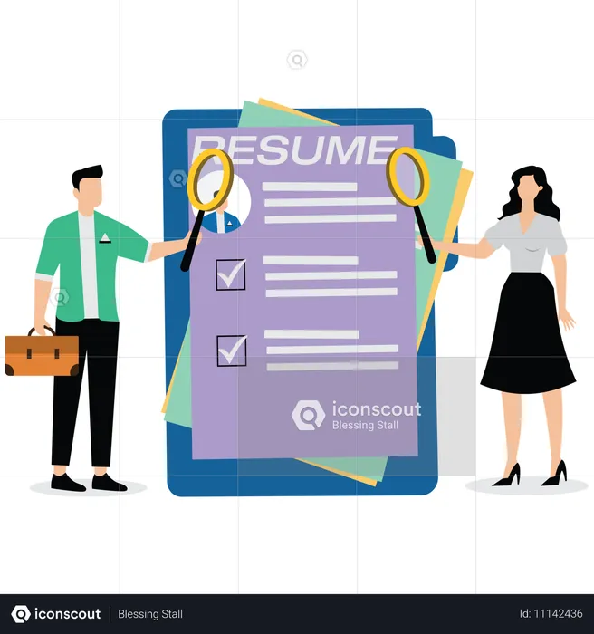 Business people review candidate resume  Illustration