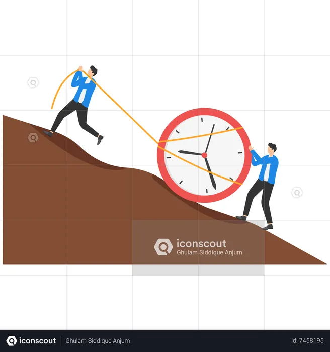 Business people riding clock up rising arrow  Illustration