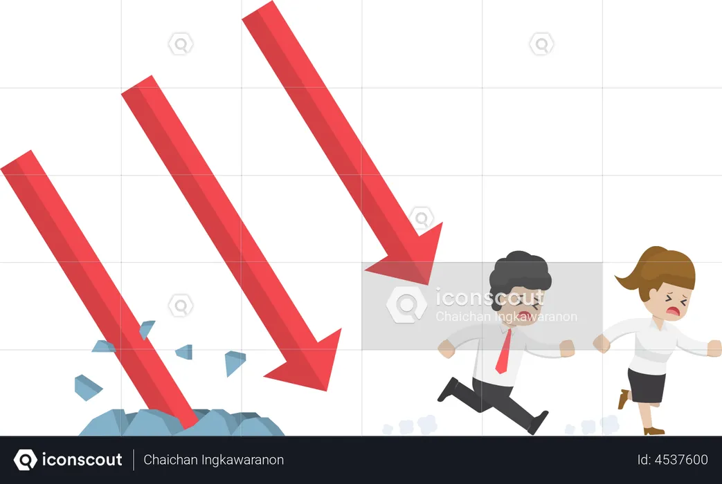 Business people Run Away From Falling Graph  Illustration