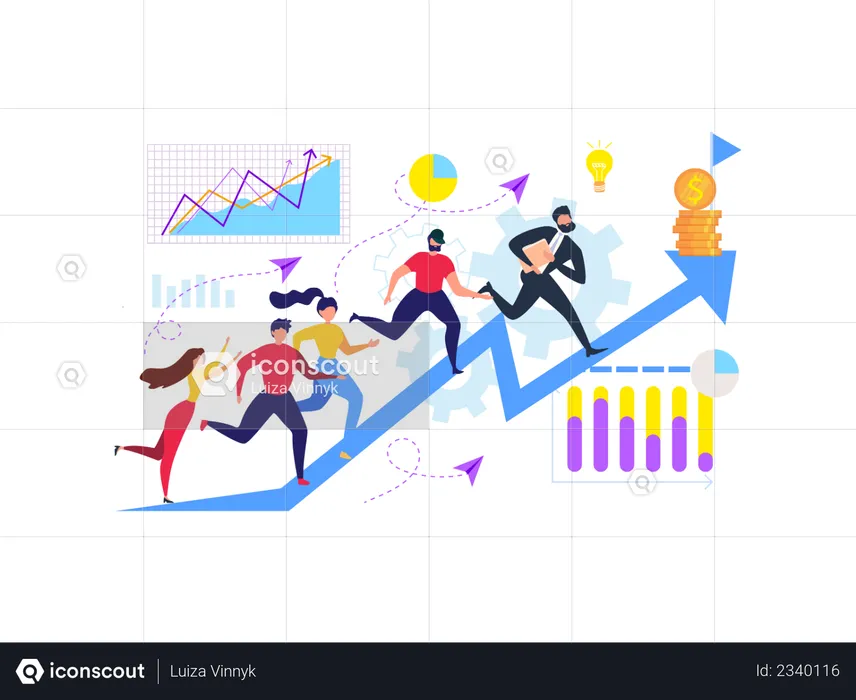 Business People Run Forward to business growth direction  Illustration