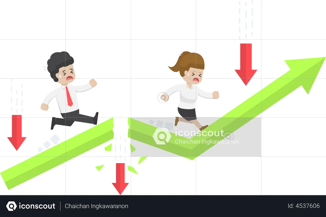 Business People Run Through Risky Obstacle  Illustration