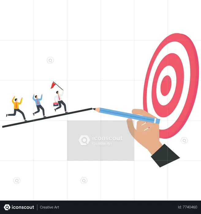 Business people run to the target by a helping hand  Illustration