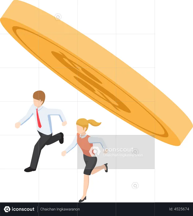 Business people running away from debt  Illustration