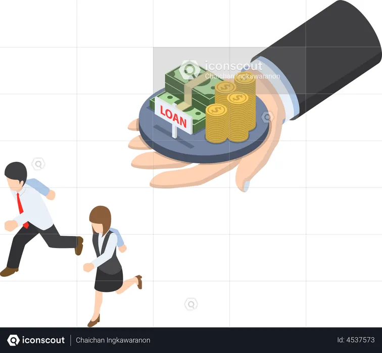Business people running from loan and debt  Illustration