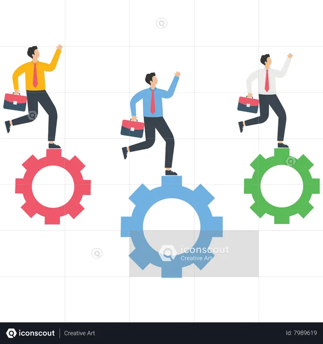 Business people runs on a gear  Illustration