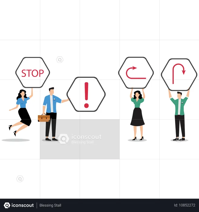 Business people showing road danger sign  Illustration