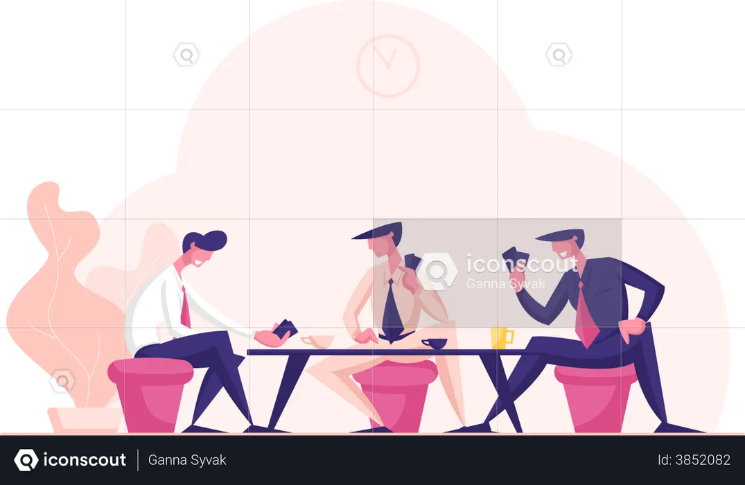 Business People Sitting at Table Playing Cards during Coffee Break  Illustration