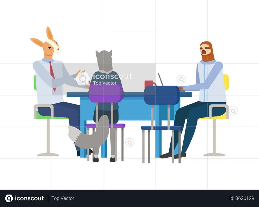 Business people Sitting At Workplace In Office  Illustration