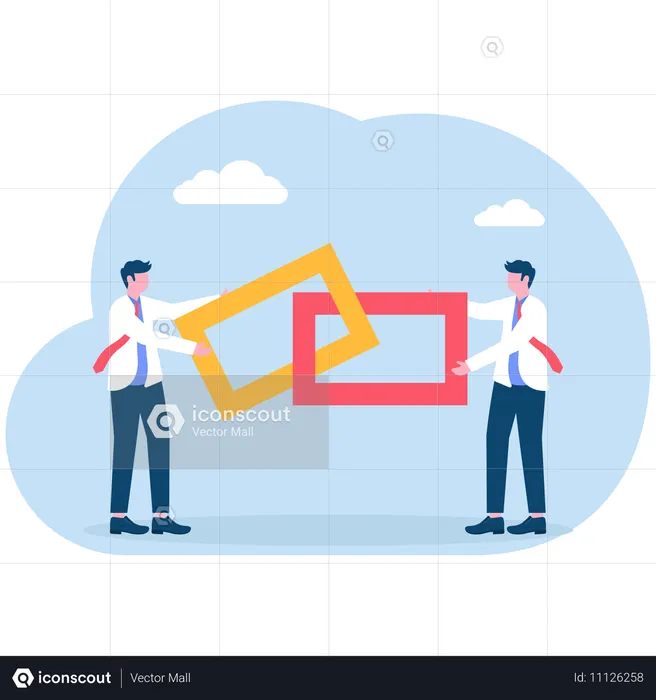 Business people solves business puzzle  Illustration