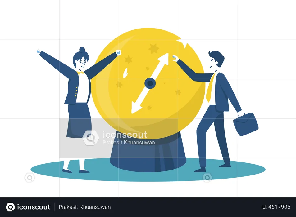 Business people spin the wheel of fortune  Illustration
