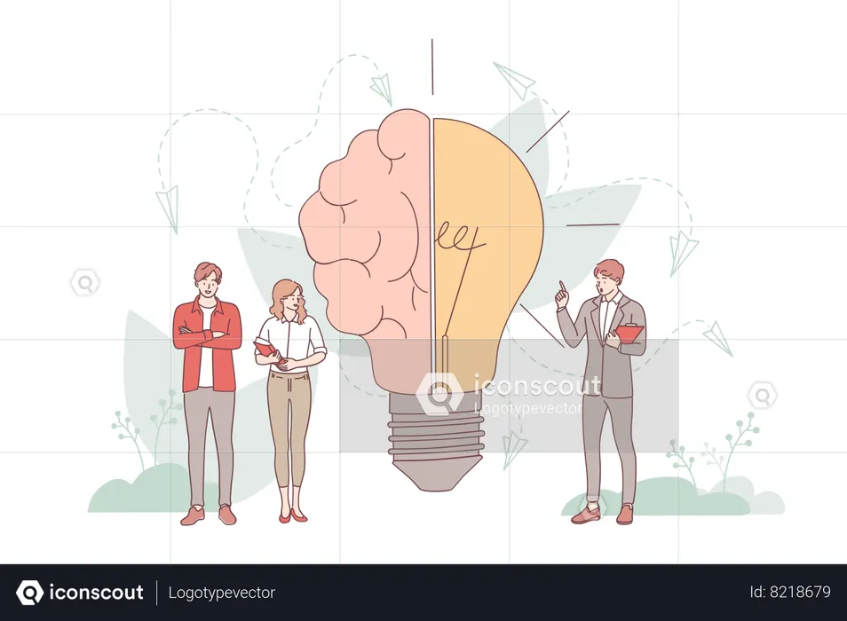 Business people standing and Brainstorming in imagination  Illustration