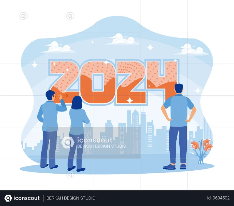 Business people standing in front of the number 2024  Illustration