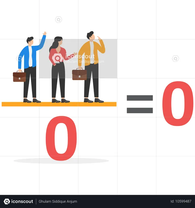 Business people standing on mathematical example of dividing by zero  Illustration