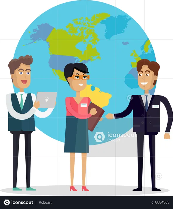 Business people standing on the background of planet earth  Illustration