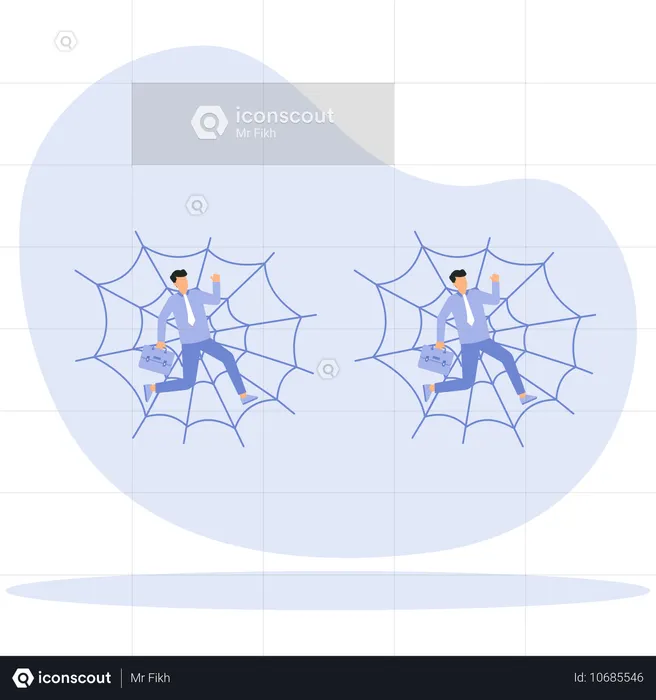 蜘蛛の巣に囚われたビジネスマン  イラスト