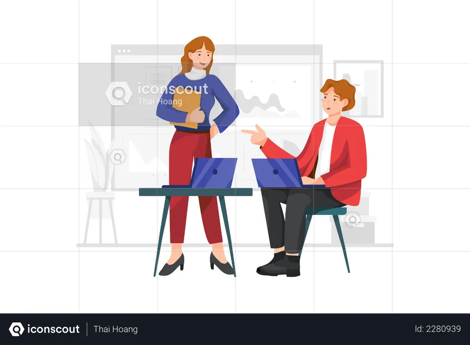 Business People talking while working on laptop  Illustration