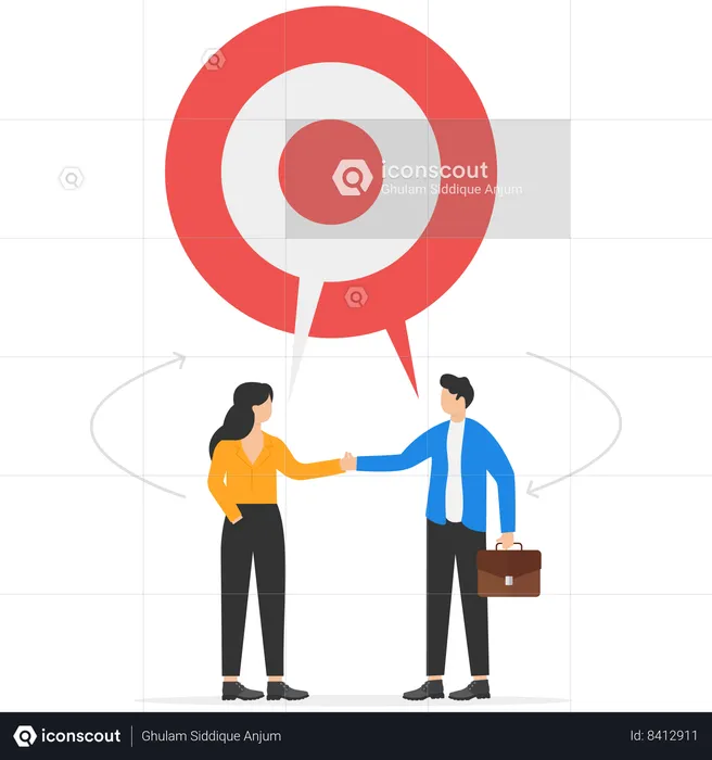 Business people talking with a shared target speech bubble  Illustration