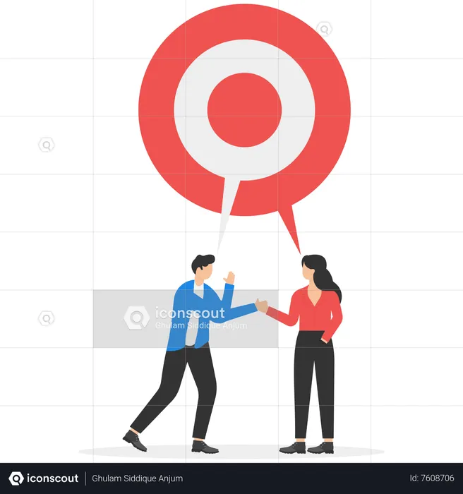 Business people talking with shared target speech bubble  Illustration