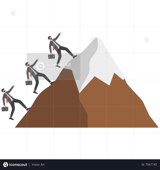 Business people team members running to reach mountain peak  Illustration