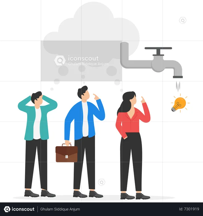 Business people thinking with faucet to get lightbulb idea output  Illustration