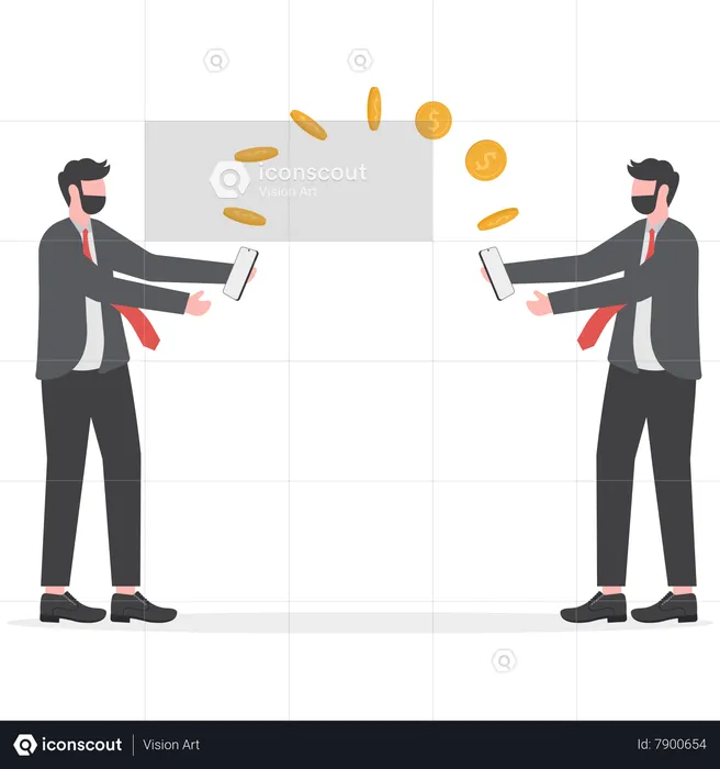 Business people transfer money with smartphones  Illustration