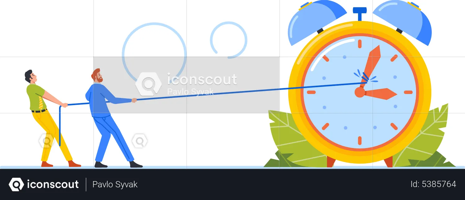 Business people Trying to Stop or Slowdown Time Pulling Alarm Clock Arrows with Strap  Illustration