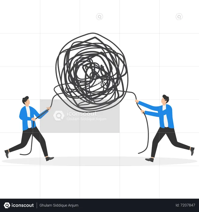 Business people untangle thoughts  Illustration