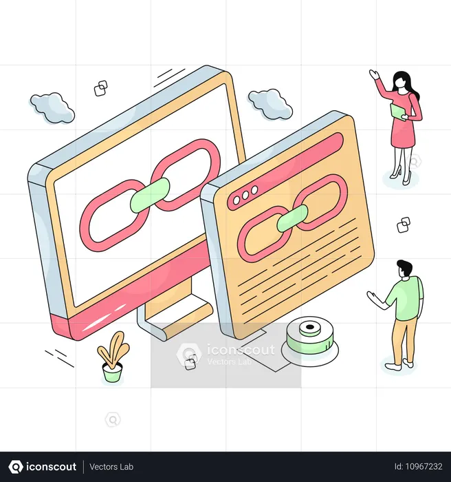Business people viewing at Linked Website  Illustration