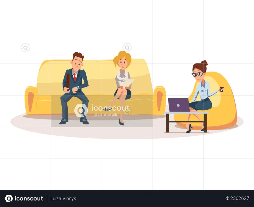 Business People Waiting for Job Interview on Sofa  Illustration