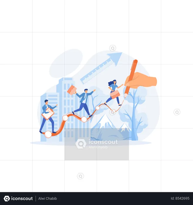 Business People Walking Up On Increase Chart Line  Illustration