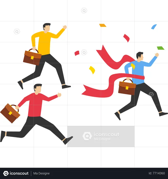 Business people win race celebrating victory at finish line  Illustration