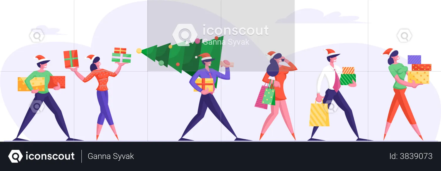 Business People with Christmas gifts  Illustration